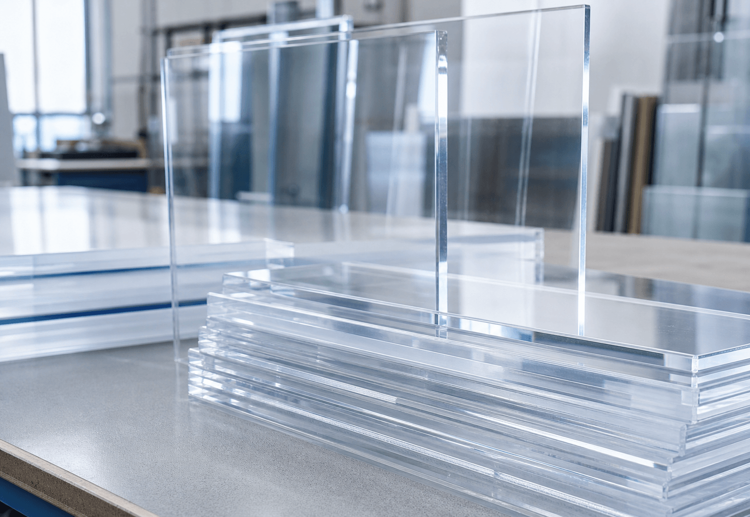 Clear acrylic sheets prepared for signage and display fabrication